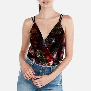 Express Velvet Multicolor Floral Surplice V Neck Velvet Bodysuit Tank Strappy XS